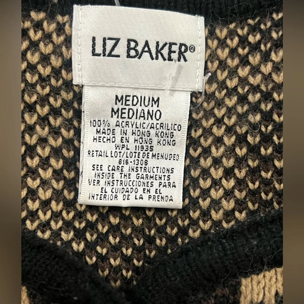 Liz Baker Vintage Black & Tan Plaid Cardigan Sweater Medium - Picture 3 of 3